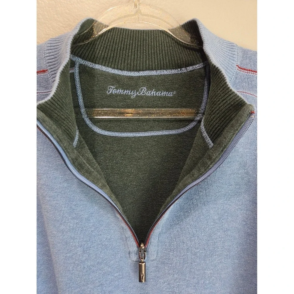 Tommy Bahama Quarter Zip Pullover Mens XL Blue Green Excellent Reversible